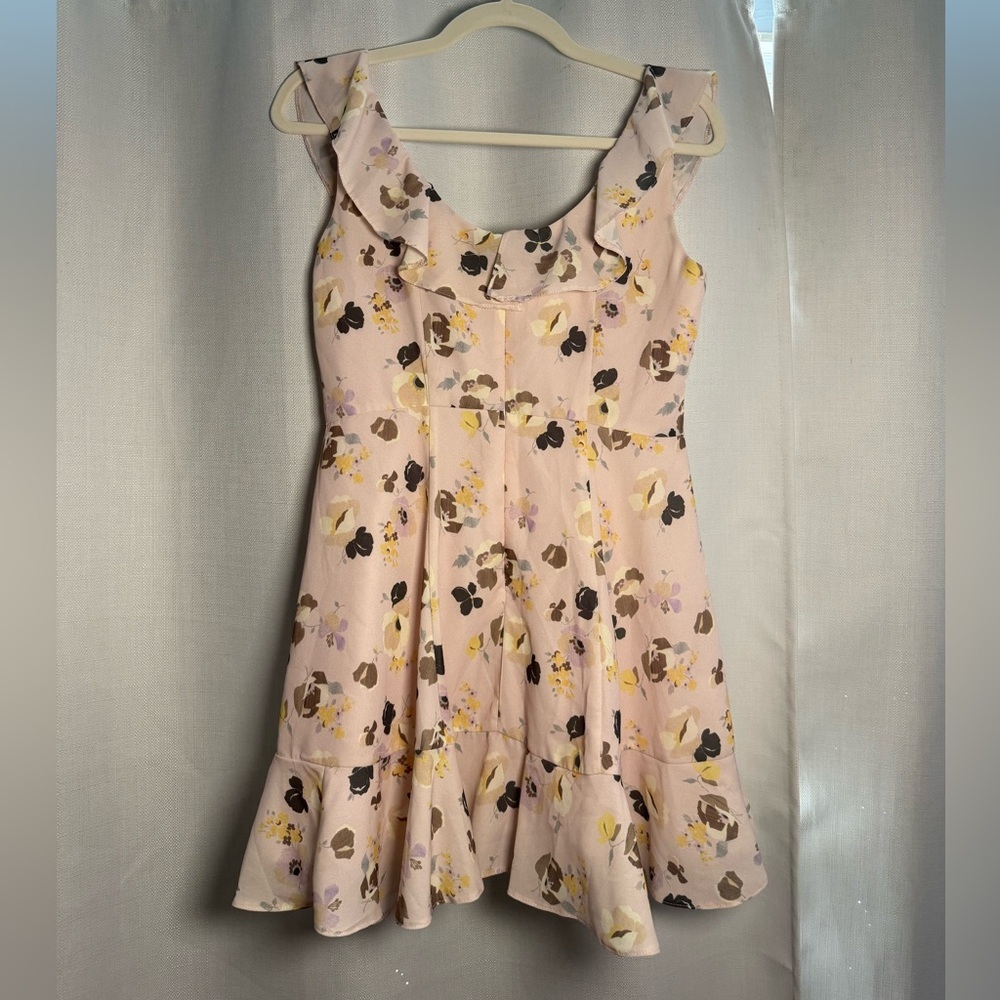 ASOS Light Pink and Yellow Floral Sleeveless Ruffle Mini Dress Size 6 - Picture 2 of 8